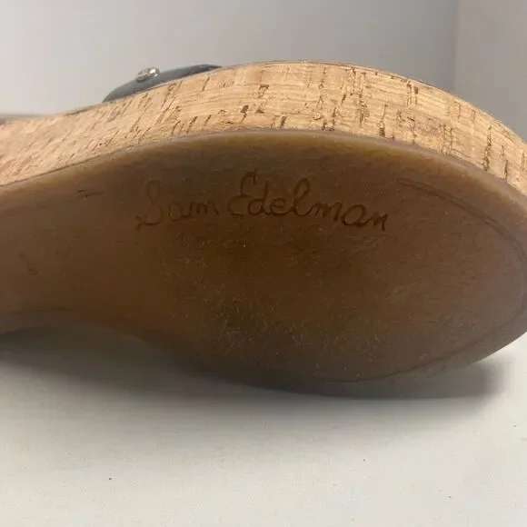 SAM EDELMAN Reid Cork Black Wedge‎ Sandals Size 9.5 M Slip On - Picture 6 of 11